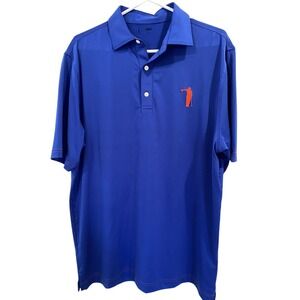 U Suck At Golf USAG Polo Shirt Mens Large USA Flag Blue Red Performance Stretch